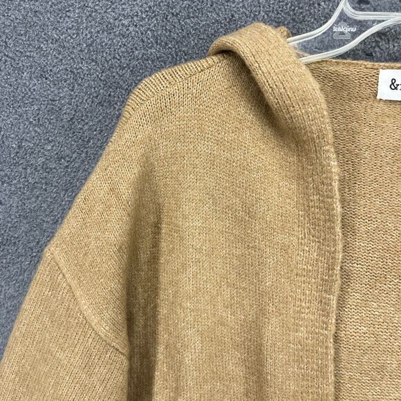 &merci Cardigan women Small Tan Hooded knit open front oversized maxi soft - Picture 4 of 16